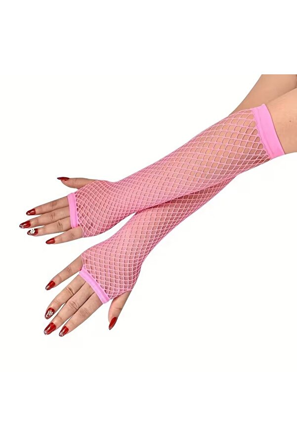 Ethab Ti̇caret 80’Ler 90’Lar Retro Neon Pembe Fi̇le Parmaksız Eldi̇ven 26 Cm