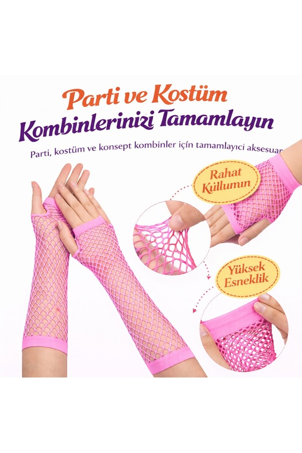 Ethab Ti̇caret 80’Ler 90’Lar Retro Neon Pembe Fi̇le Parmaksız Eldi̇ven 26 Cm