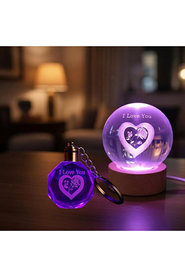 Evi̇mdeyokyok Renk Deği̇şti̇ren I Love You Cam Küre Ve Kri̇stal Anahtarlık