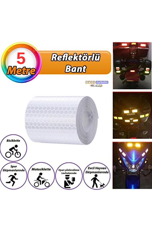 Evi̇mdeyokyok Reflektörlü Reflekti̇f Fosforlu Şeri̇t Bant Petekli̇ Reflekte Ikaz Bandı 5 Cm X 5 Metre Beyaz