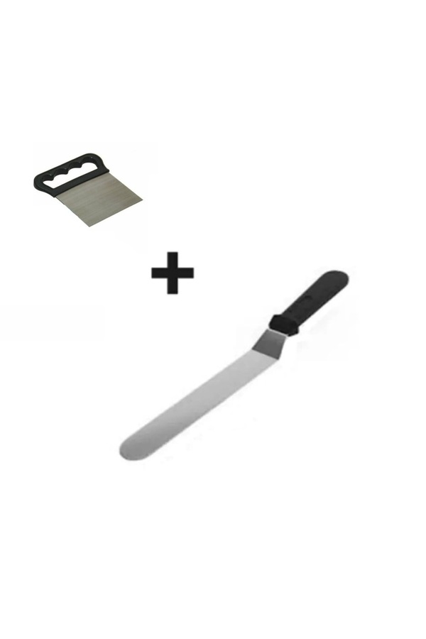 Ethab Ti̇caret 2Li̇ Set Hamur Şeki̇llendi̇ri̇ci̇ Eği̇k Pasta Spatulası Ve Metal Hamur Kesi̇ci̇ Kazıyıcı Spatula