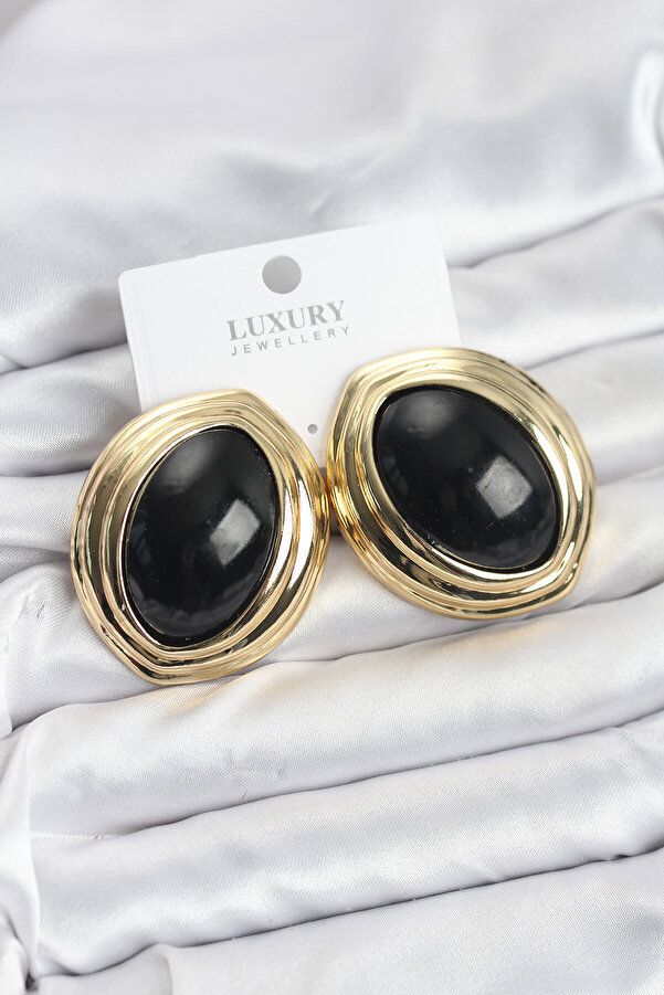 Evi̇mdeyokyok Pi̇ri̇nç Si̇yah Badem Model Vi̇ntage Gold Kadın Küpe Tj-Bkp11593