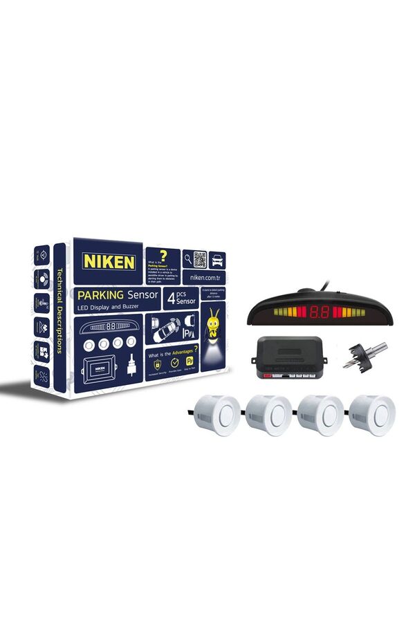 Niken Araç Park Sensörü Beyaz 22 mm Led Ekran Ses İkazlı Geri Vites Sensörü Tam Set