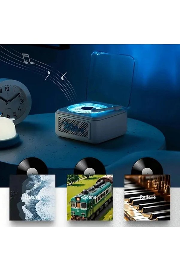 Evimdeyokyok Nostalji Mini Plak Görünümlü Radyolu Bluetooth Hoparlör 3D Ses Dalgası Retro Müzik Plak Beyaz