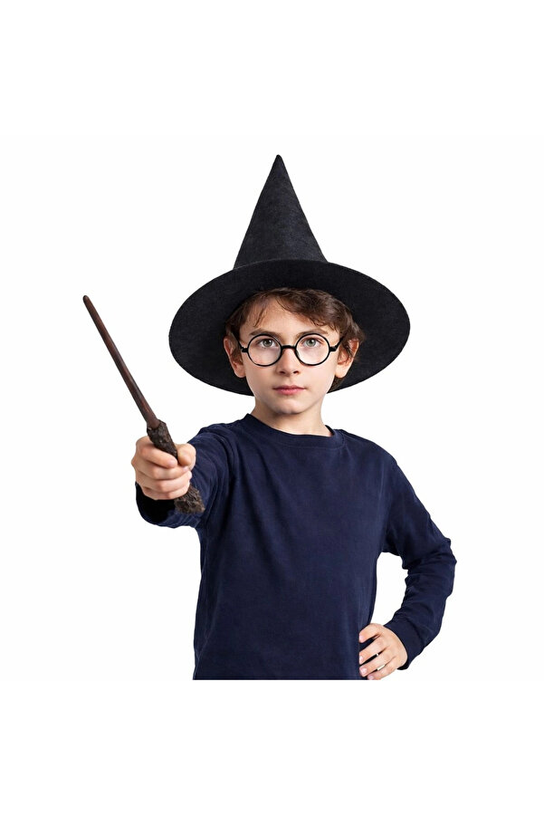 Evi̇mdeyokyok Harry Potter Tarzı Çocuk Seti̇ (Si̇yah Keçe Şapka, Asa, Gözlük)