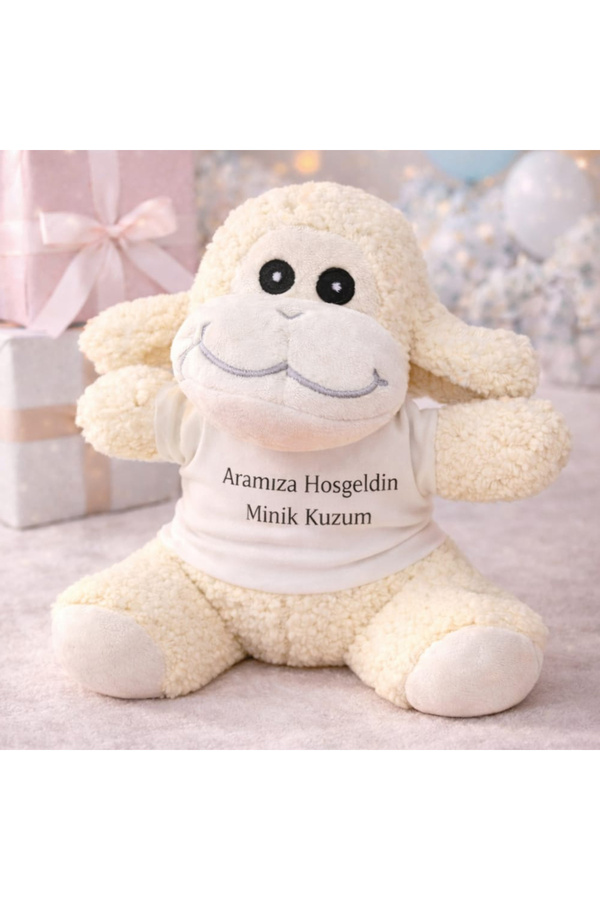 Evi̇mdeyokyok Aramıza Hoşgeldi̇n Mi̇ni̇k Kuzum Ti̇şörtlü Sevi̇mli̇ Peluş Kuzu