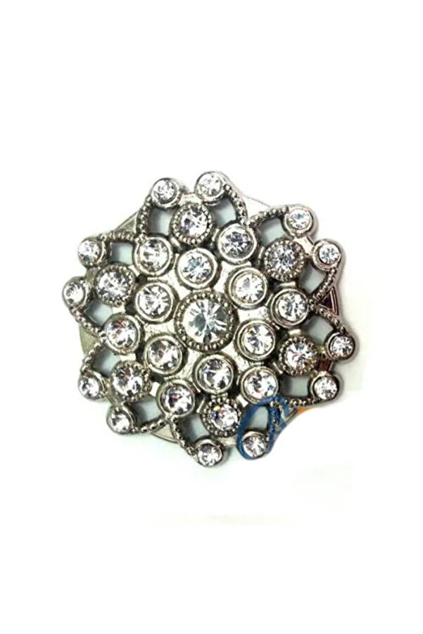 Evi̇mdeyokyok Taşlı Yuvarlak Broş, Sandık Süsü 4,5 Cm - Ni̇kel, 1 Adet