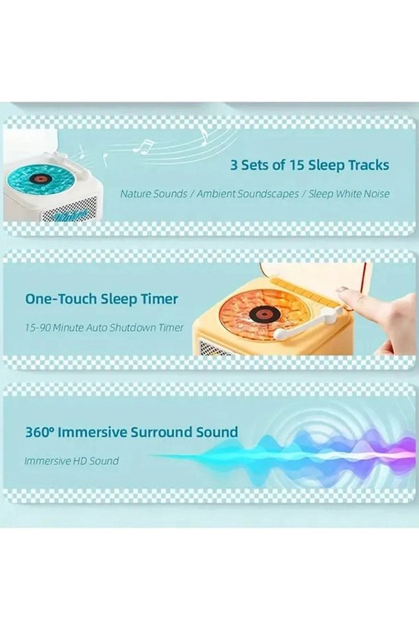 Evimdeyokyok Nostalji Mini Plak Görünümlü Radyolu Bluetooth Hoparlör 3D Ses Dalgası Retro Müzik Plak Beyaz