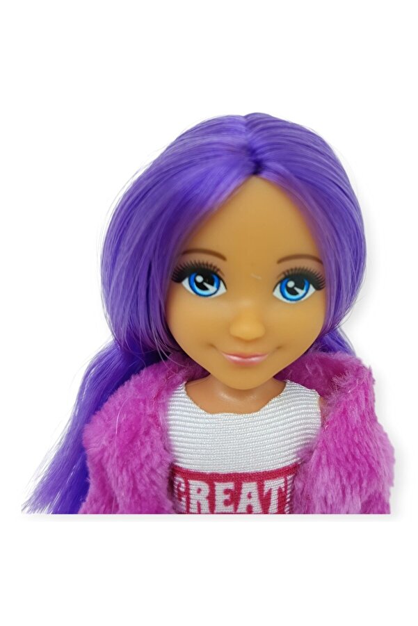 Ethab Ti̇caret Anki̇ki̇ Moda İkonu Bebek Fi̇gür 13 Cm - Mor Saçlı "Great" Sti̇l (Etekli̇ Kombi̇n)