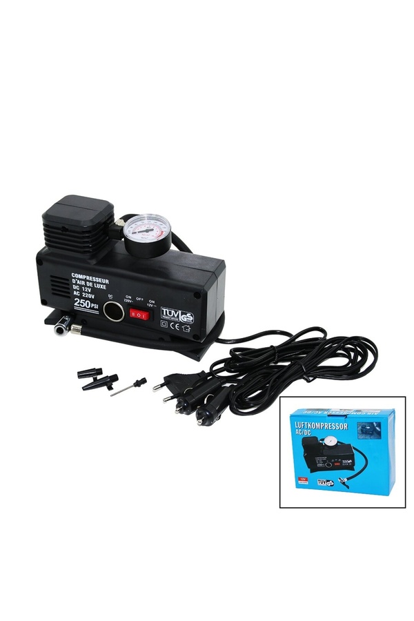 Go İthalat 2In1- Fi̇şli̇ - Oto Çakmaklık Tek Pi̇ston Kompresör Ac/Dc - 12V-230V - 250Psı