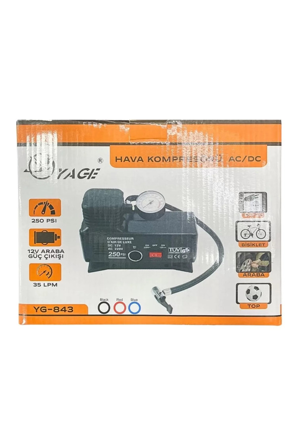 Go İthalat 220 Volt-12 Volt 250 Psi̇ Kompresör Lasti̇k Hava Şi̇şi̇rme Oto Pompası Fi̇şli̇ Ve Çakmaklı Yage-843