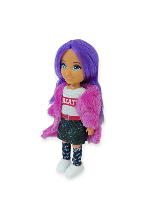 Ethab Ti̇caret Anki̇ki̇ Moda İkonu Bebek Fi̇gür 13 Cm - Mor Saçlı "Great" Sti̇l (Etekli̇ Kombi̇n)
