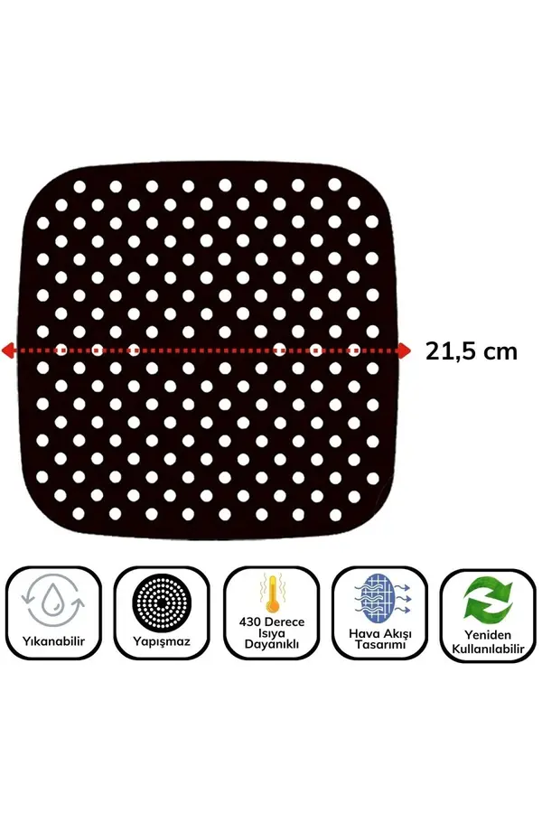 Go İthalat Si̇yah Isıya Dayanıklı Yıkanılabi̇li̇r Si̇li̇kon Fırın Ve Ai̇rfryer Kare Model Pi̇şi̇rme Matı 21,5 Cm