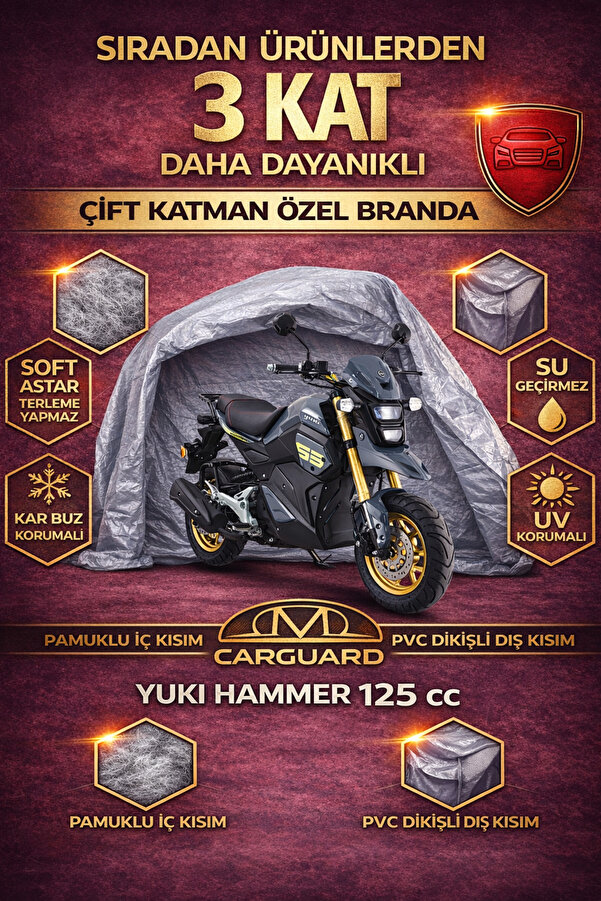 CarGuard Yuki Hammer 50cc ve 125 cc uyumlu Fitilli Motosiklet Brandası Motor Örtüsü - Arka Çanta Uyumlu