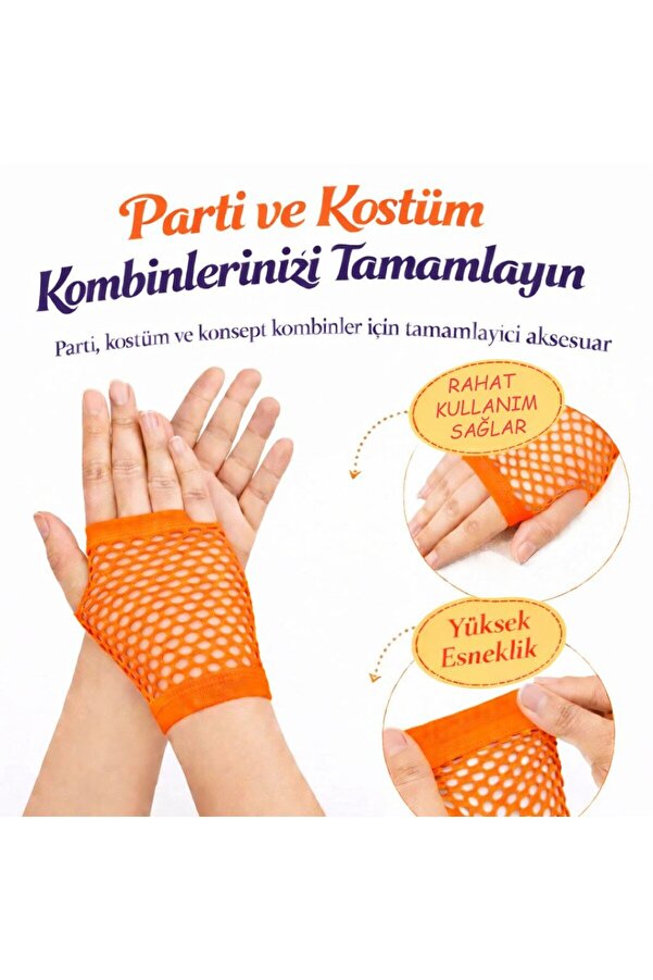 Ethab Ti̇caret 80’Ler 90’Lar Retro Neon Tcu Fi̇le Parmaksız Kısa Eldi̇ven 11 Cm