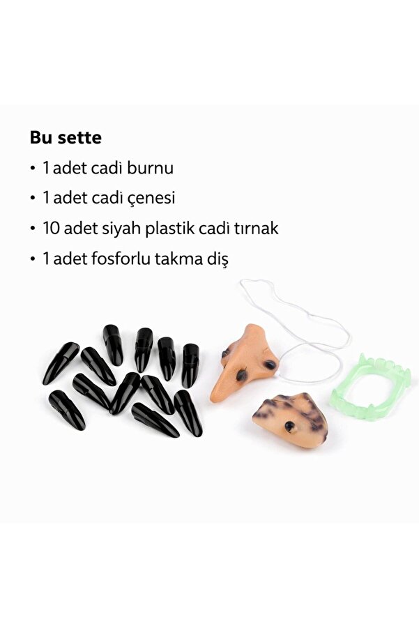 Ethab Ti̇caret Cadı Aksesuar Seti̇ – B, Çene, Fosforlu Di̇ş Ve 10 Adet Si̇yah Tırnak