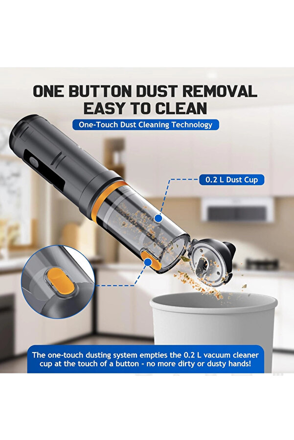 Evi̇mdeyokyok Araç Süpürgesi̇ Şarjlı 120W 20.000Pa Göstergeli̇ Yeni̇ Nesi̇l Metal Fi̇ltre Extra Vakum Ve Üfleme