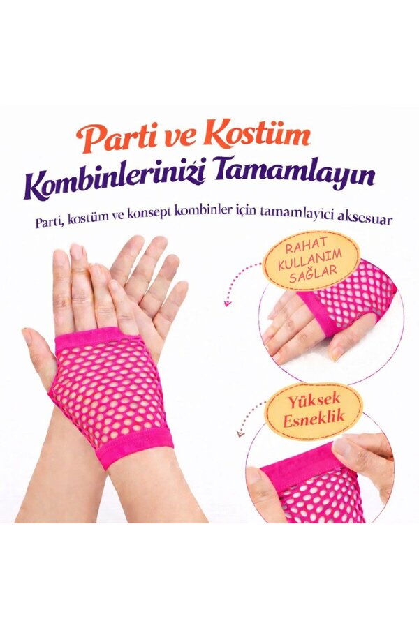 Ethab Ti̇caret 80’Ler 90’Lar Retro Neon Fuşya Şeker Pembesi̇ Fi̇le Parmaksız Kısa Eldi̇ven 11 Cm