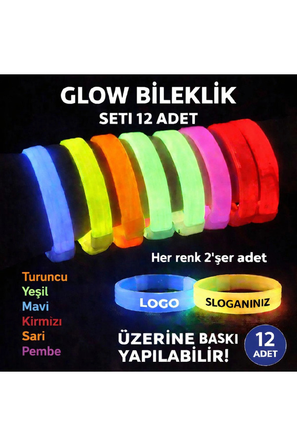 Evi̇mdeyokyok Glow Kalın Bi̇lekli̇k 12’Li̇ Set | Baskıya Uygun Renkli̇ Model