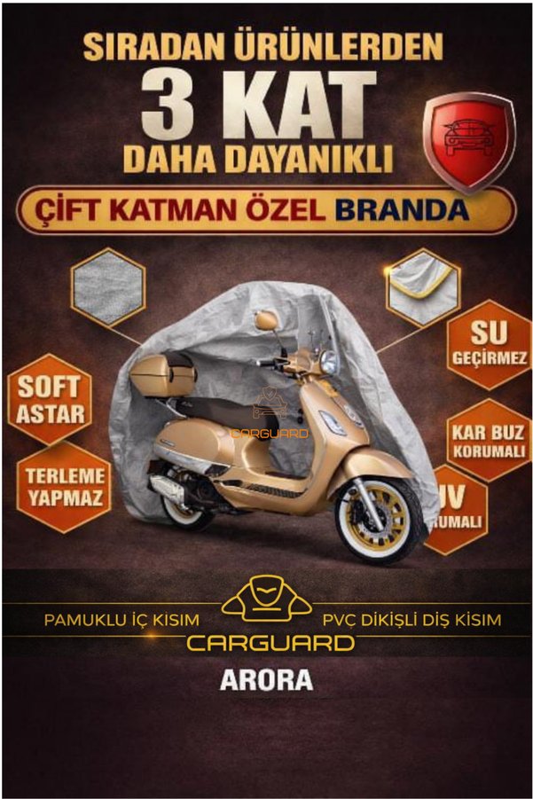 CarGuard Arora Cappucino 50cc ve 125cc uyumlu Fitilli Motosiklet Brandası Motor Örtüsü - Arka Çanta Uyumlu