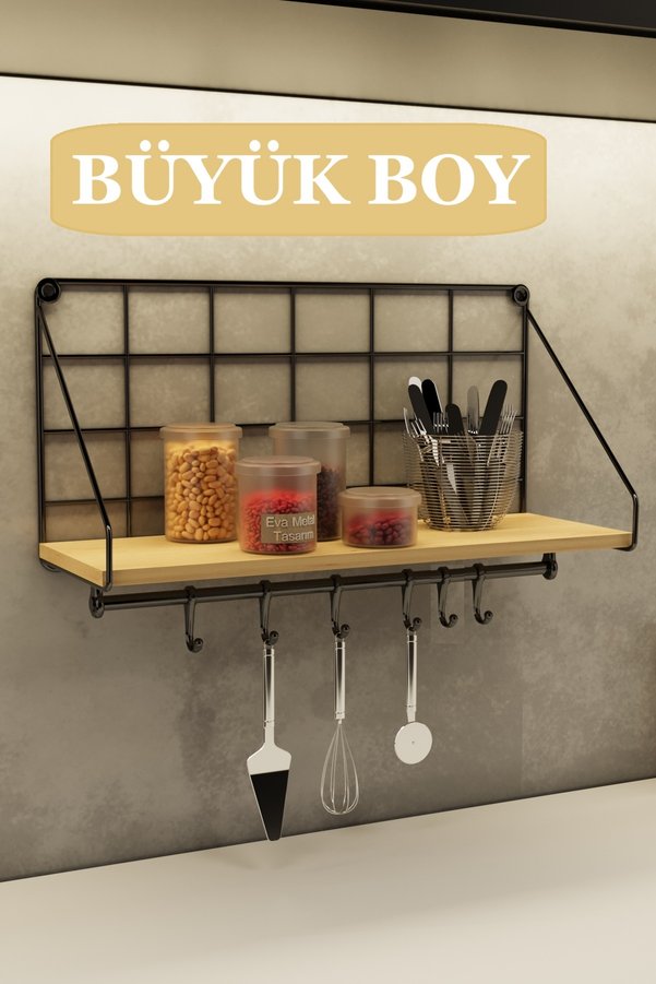 EVA METAL TASARIM Büyük Boy Duvar Rafı Metal Duvar Rafı Modern Askı Ve Kanca