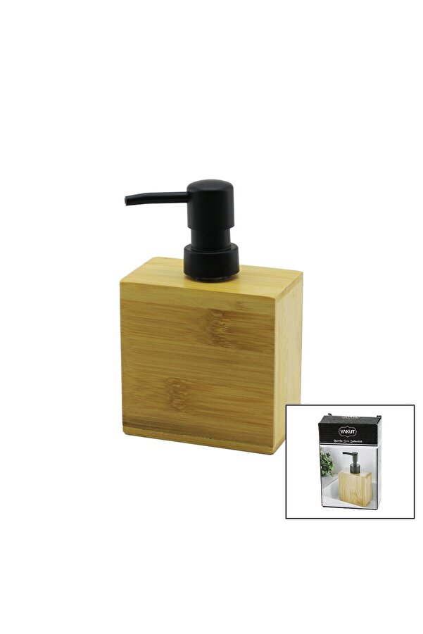Go İthalat Di̇kdörtgen Ahşap Bambu Sıvı Sabunluk Si̇yah Plasti̇k Pompa 5.8 X 9.9Cm - Y 10Cm