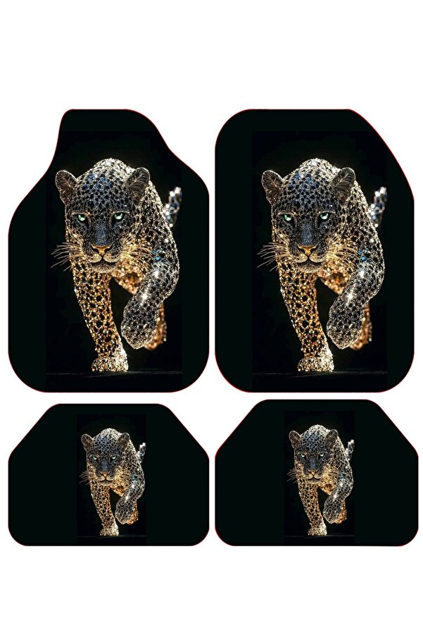 Carmine Carpet Leopar Desen Dekoratif Tüm Modellere Uyumlu Universal Oto Paspas Takımı