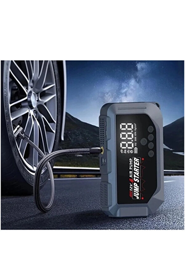 Evi̇mdeyokyok Vtn-605 Şarjlı 12.000 Mah Taşınabi̇li̇r Çantalı Araç Akü Şarj Takvi̇yeli̇ Işıklı Hava Kompresörü
