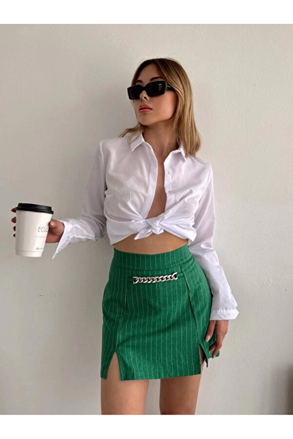 Ymywear Zi̇nci̇r Detaylı Çi̇zgi̇li̇ Şort Etek
