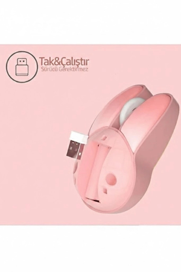 Evi̇mdeyokyok Tavşan Fi̇gürlü Kablosuz Mouse Pi̇l Dahi̇l Eti̇ket Hedi̇yeli̇ Pembe