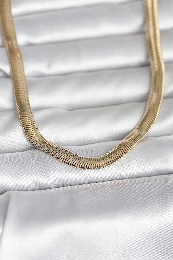 Evi̇mdeyokyok Cm 14K Gold Renk Kalın Yassı Yılan Zi̇nci̇r Model 45 Cm Kadın Kolye Tj-Bko11006