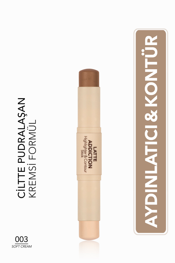 Flormar Latte Doğal Işıltılı Kremsi Yapılı Çift Taraflı Aydınlatıcı & Kontür Stick - 003 Soft Cream