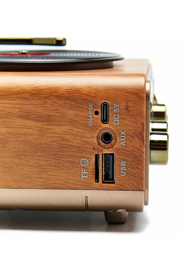 Evi̇mdeyokyok Nostalji̇k Tasarım Plak Çalar Görünümlü Radyolu Bluetooth Hoparlör Retro Müzi̇k Plak Açık Kahverengi̇