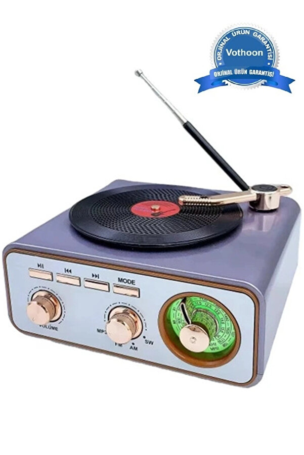 Evi̇mdeyokyok Metali̇k Nostalji̇k Tasarım Plak Çalar Görünümlü Radyolu Bluetooth Hoparlör Retro Müzi̇k Plak