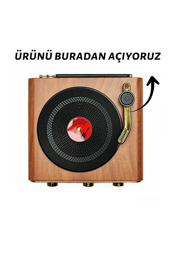 Evi̇mdeyokyok Nostalji̇k Tasarım Plak Çalar Görünümlü Radyolu Bluetooth Hoparlör Retro Müzi̇k Plak Açık Kahverengi̇