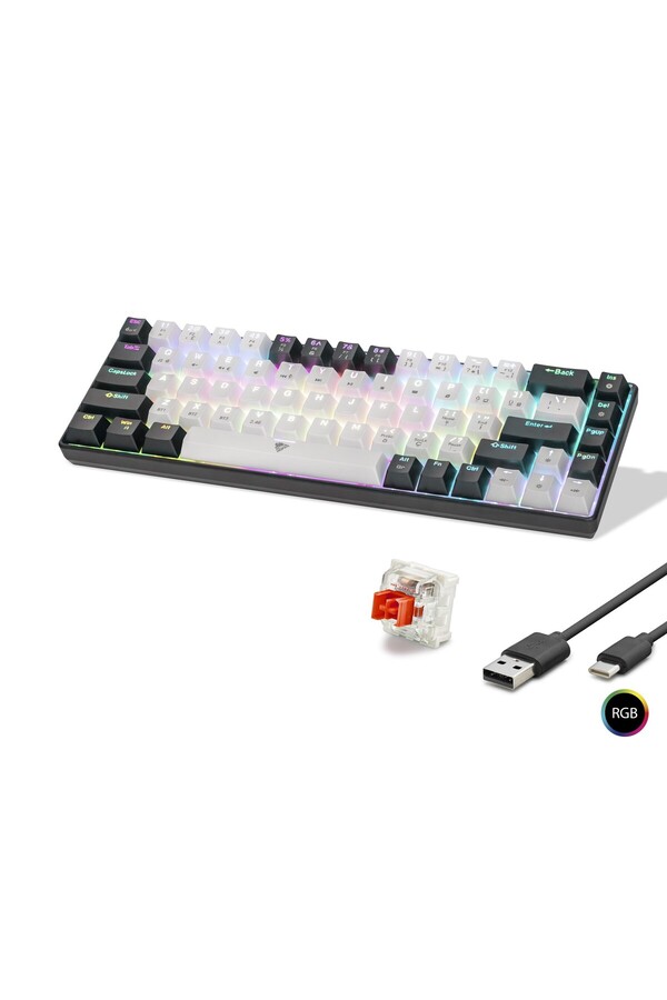 Evi̇mdeyokyok Mekani̇k Klavye Tri̇ Mod Rgb Red Swi̇tch - Beyaz Si̇yah Mf1703W