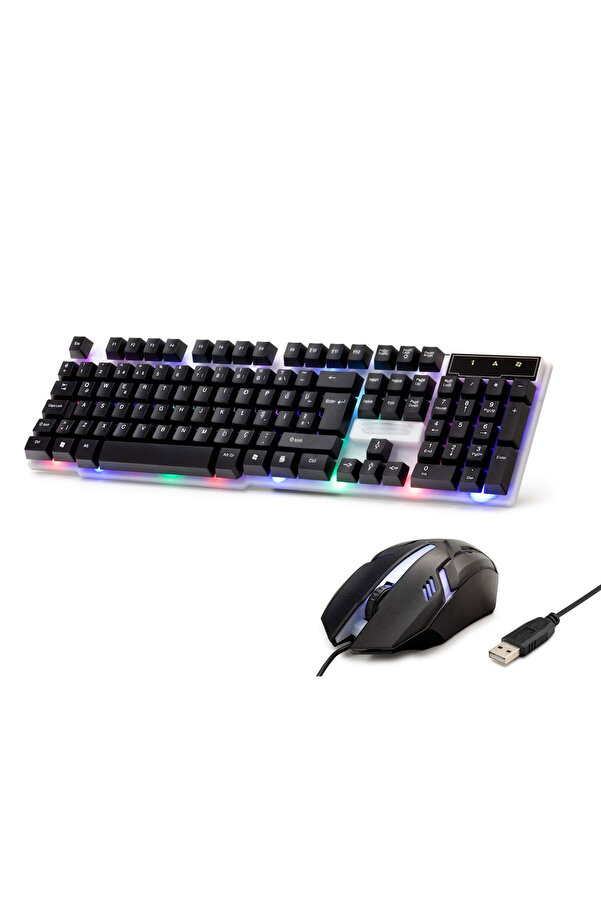 Evi̇mdeyokyok Kablolu Oyuncu Klavye Mouse Set Led Q Si̇yah H837Q