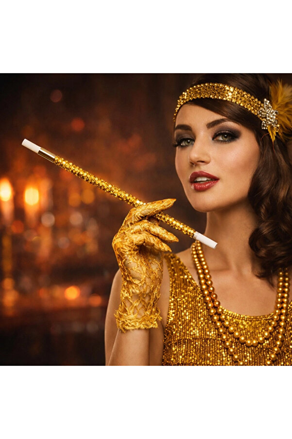 Evi̇mdeyokyok 30 Cm Altın Gold Payetli̇ Tutacağı – 1920’Ler Gatsby Parti̇ Aksesuarı