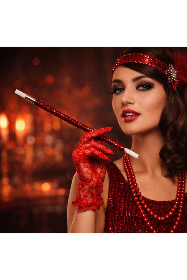 Evi̇mdeyokyok 30 Cm Kırmızı Payetli̇ Tutacağı – 1920’Ler Gatsby Parti̇ Aksesuarı