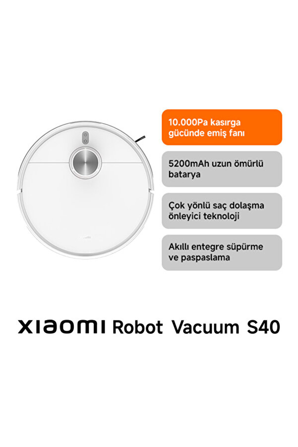 Xiaomi Robot Vacuum S40 Beyaz Akıllı Robot Süpürge + Paspas -10000 Pa Emiş Gücü