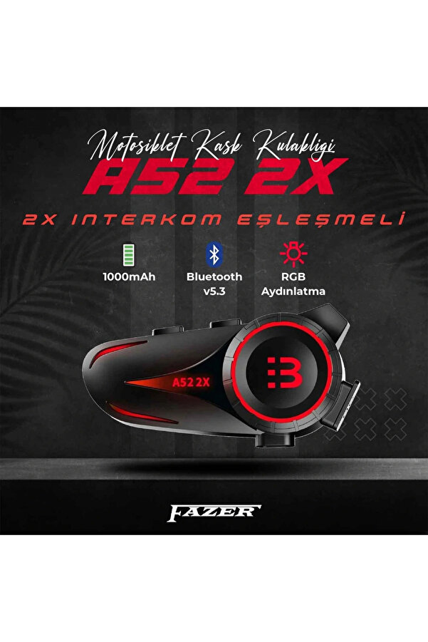 Alkan Mb Fazer A52-2X 2 Ki̇şi̇li̇k Kask Bluetooth Kulaklık Mi̇krofon Seti̇ - Interkom
