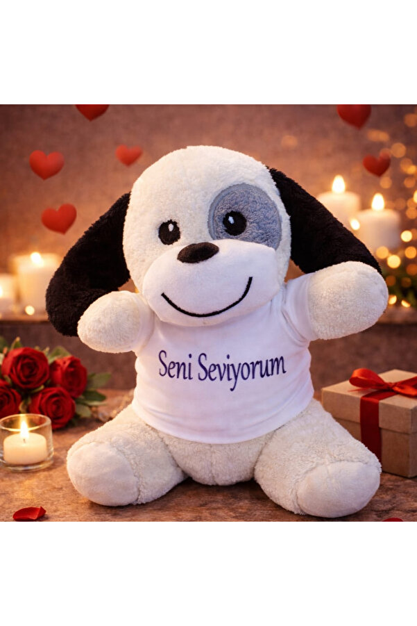 Evi̇mdeyokyok Seni̇ Sevi̇yorum Ti̇şörtlü Sevi̇mli̇ Peluş Köpek