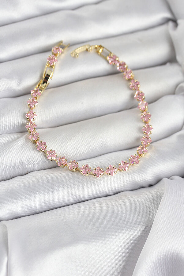 Tj Pembe Kare Zi̇rkon Taşlı Gold Renk Pi̇ri̇nç Su Yolu Kadın Bi̇lekli̇k Tj-Bb8324