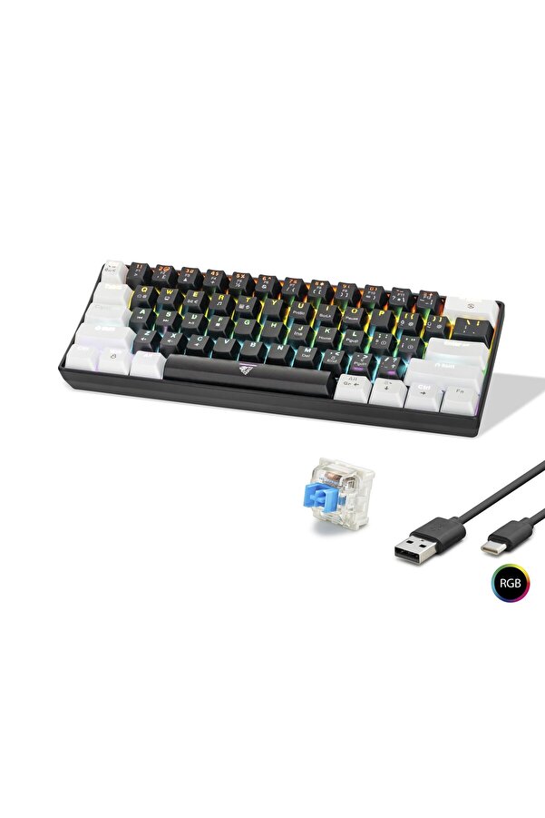 Evi̇mdeyokyok Mekani̇k Rgb Klavye Blue Swi̇tch - Si̇yah Beyaz Mf1701Bw