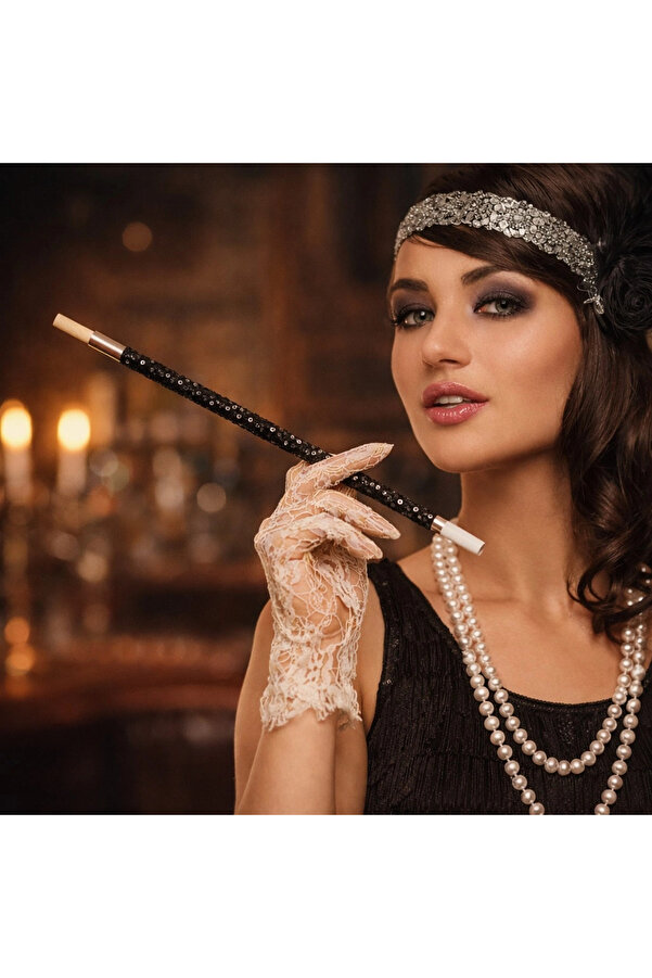 Evi̇mdeyokyok 30 Cm Si̇yah Payetli̇ Tutacağı – 1920’Ler Gatsby Parti̇ Aksesuarı