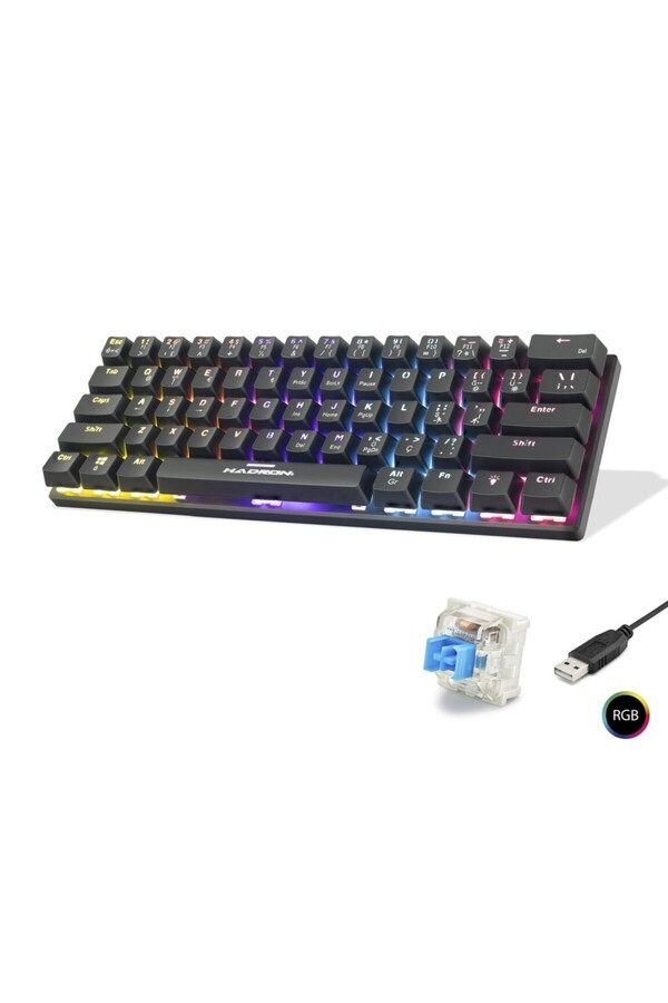 Evi̇mdeyokyok Mekani̇k Mi̇ni̇ Klavye Blue Swi̇tch Rgb - Si̇yah G509B