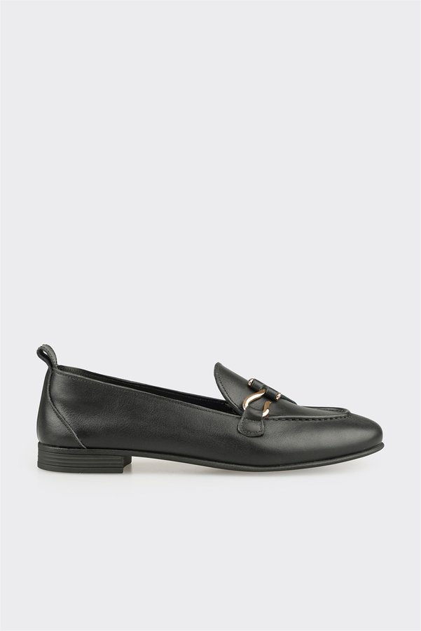 Elle Shoes Siyah Deri Kadın Loafer
