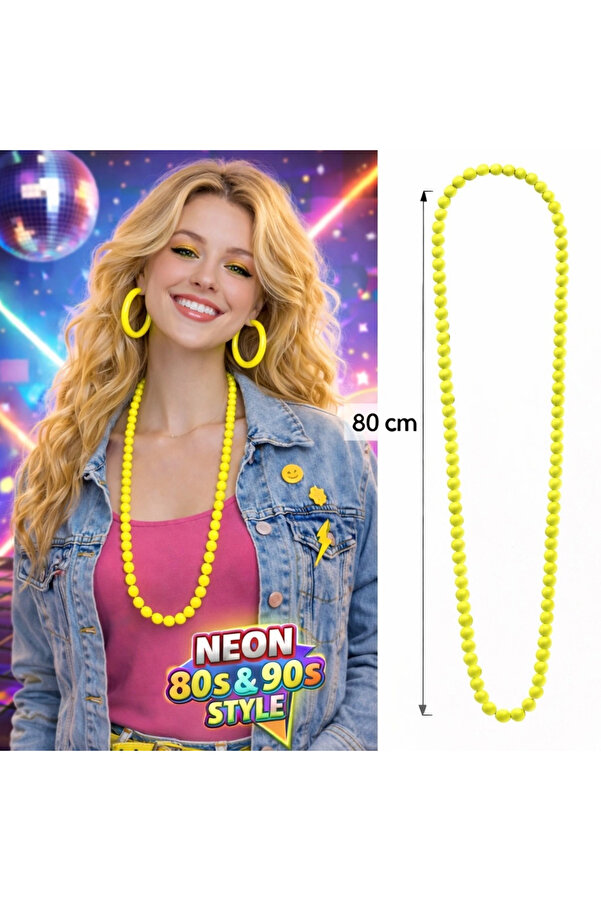 Evi̇mdeyokyok Neon Sarı Boncuk Kolye 80 Cm – Retro 80’Ler 90’Lar Parti̇ Aksesuarı