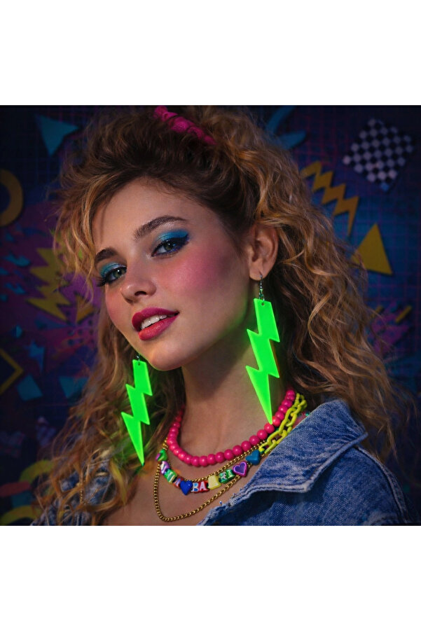 Evi̇mdeyokyok 80’Ler 9039Lar Retro Neon Yeşi̇l Şi̇mşek Küpe 10 Cm
