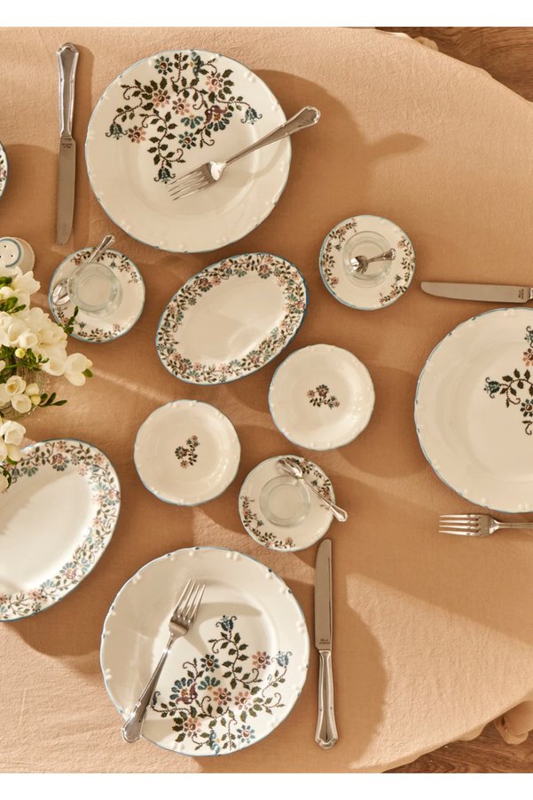 Bella Maison Vintage Porselen 26 Parça 6 Kişilik Kahvaltı Takımı Mavi